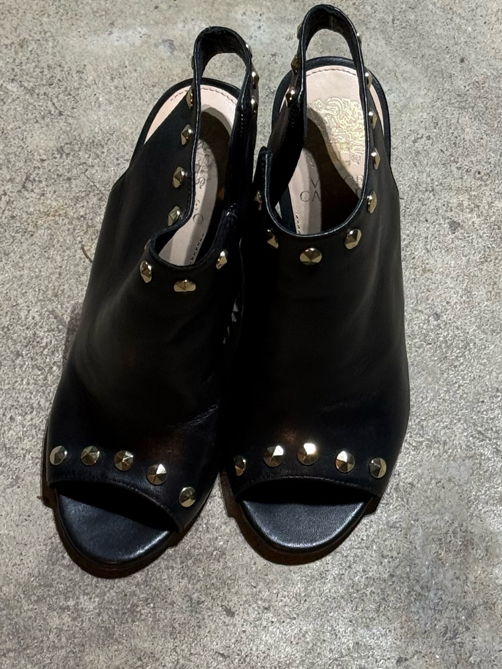 Vince Camuto Black Studded Peep-Toe Slingback Heels